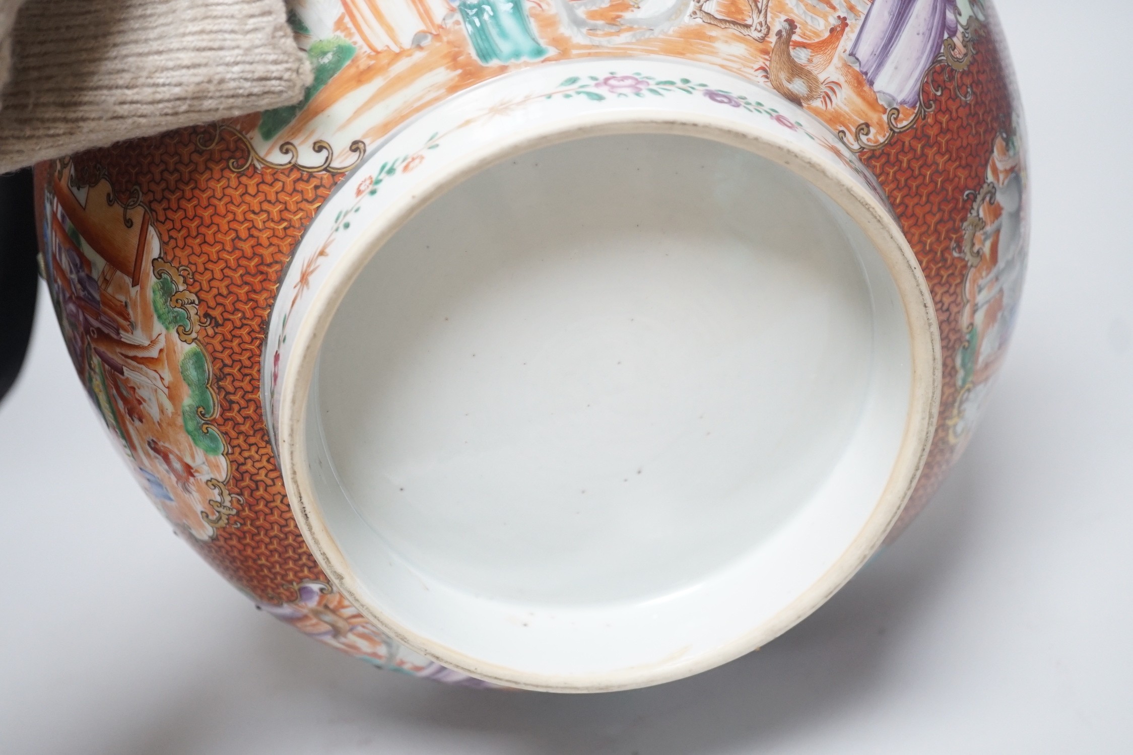 An 18th century Chinese export famille rose ‘mandarin’ punch bowl, 31cm diameter (af)